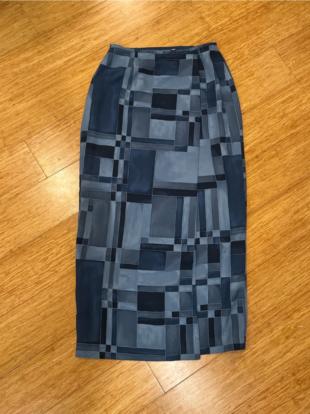 Vintage Josephine Chaus blue patchwork print wrap midi skirt